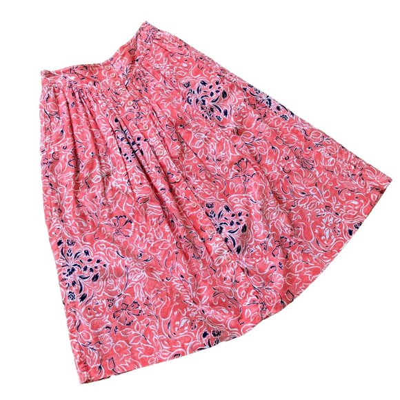 Bright Pink Midi Skirt V-Waist Button Front Pockets Vintage 80s Made in Canada - Picture 1 of 7